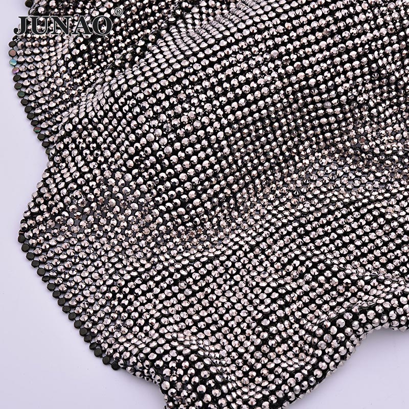 Crystal Mesh Fabric - JUNAO 45*120cm siyah altın kristal örgü